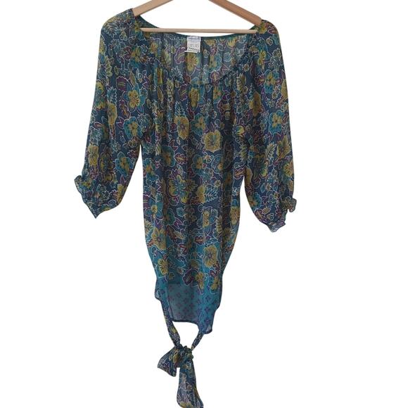 Intimissimi Women's Blouse Small 100% Silk Bubble Sleeve Floral Prairie Peasant - Picture 1 of 7